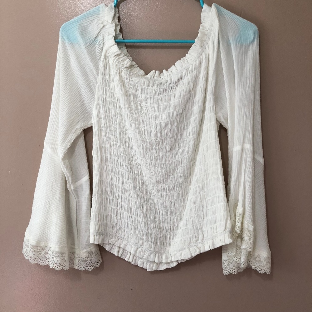 Ashley Stewart Off the Shoulder Bell Sleeve Top